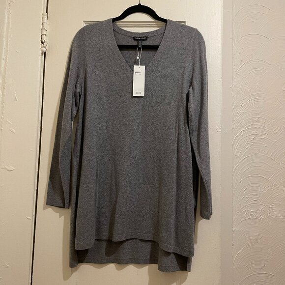 NWT New Eileen Fisher Cashmere Ash Gray V-Neck Tunic Sweater Size S/P - Picture 2 of 9